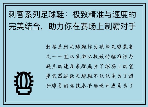 刺客系列足球鞋：极致精准与速度的完美结合，助力你在赛场上制霸对手