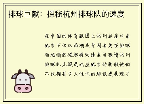 排球巨献：探秘杭州排球队的速度