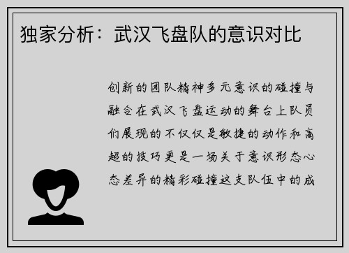 独家分析：武汉飞盘队的意识对比